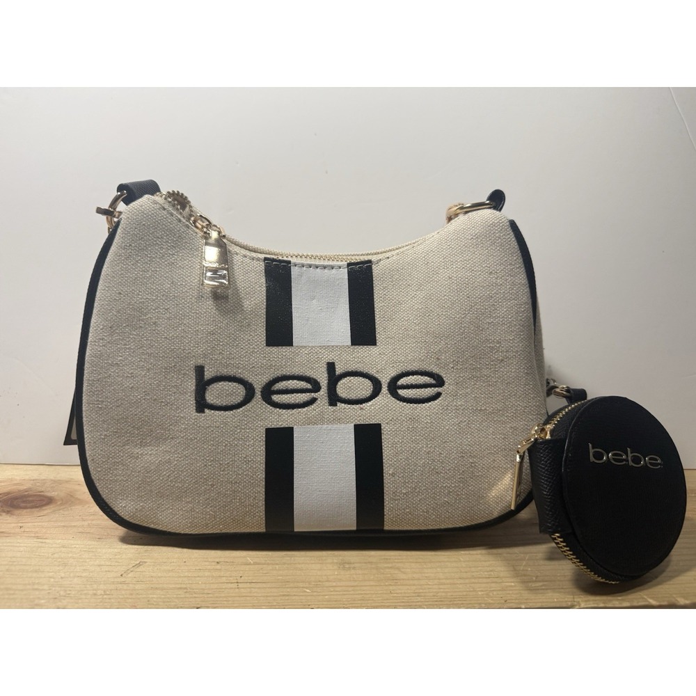 Bebe Women's Paisley Canvas Crossbody Bag with Coin Purse Black NWT